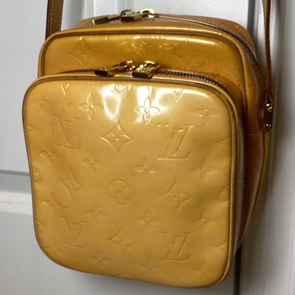 LOUIS VUITTON Monogram Vernis Wooster Bag Lime Yellow and Pink